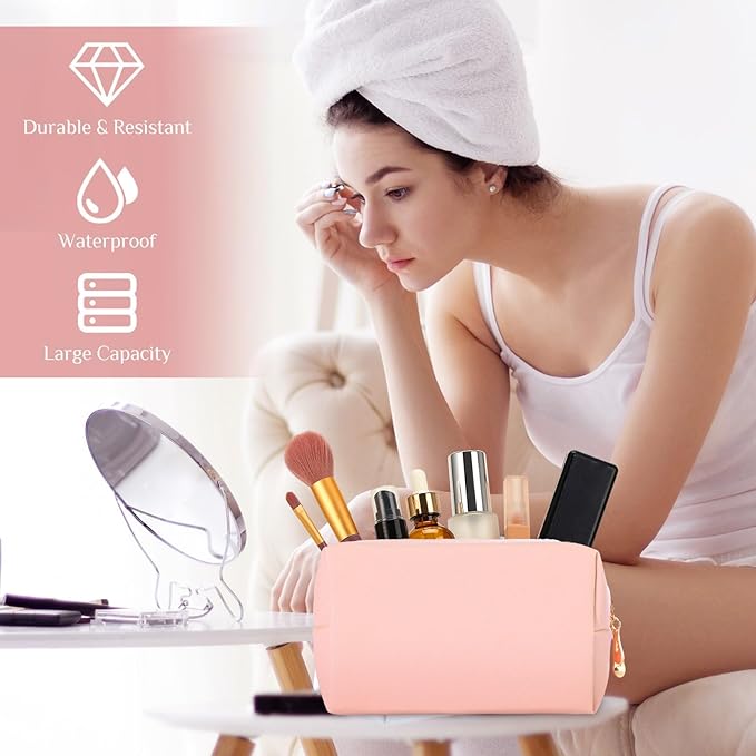 Sanwuta 9 Pcs Makeup Bags Bulk PU Double Zippers Cosmetic Bag Makeup Toiletry Pouch Portable Travel Organizers Case for Women Bachelorette Party End of The Year Bridesmaid Gift(Pink Purple Series)