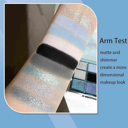 K'APEINE Blue Eyeshadow Palette, 9Colors Matte Shimmer Eyeshadow with Grey Black Highly Pigment Makeup Palette Waterproof Eye Shades for Rave Party, Stage Performance, Music Festival and Costume-LG2