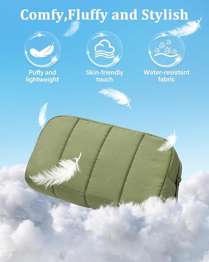 oscaurt 2 Pcs Makeup Bag Travel Toiletry Bag for Women Puffy Padded Cosmetic Pouch Purse Wide-open Makeup Organizer Case Travel Essentials