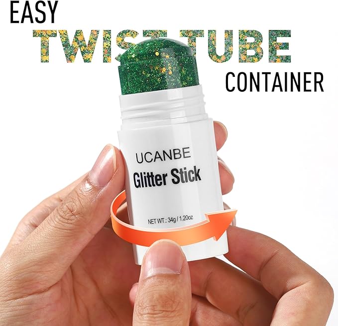 UCANBE Green Body Glitter Stick for Singer Concerts Music Festivals, Face Glitter Makeup for Face Body Hair Eyes & Lips, Chunky Glitter Sparkling Mermaid Sequins for Women 1.2OZ