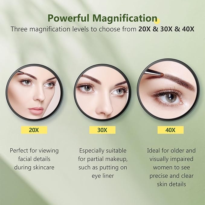 40X Magnifying Mirror, Magnifying Mirror Suction Cup, Travel Makeup Mirrors with Precise Tweezers, Compact Mirrors for The Removal of Female Facial Hair, 3.5 Inches (Black)