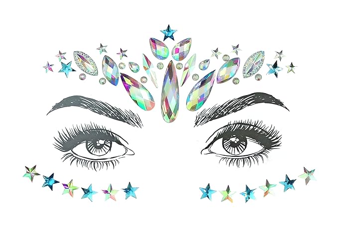 6 Pcs Music Festival Face Jewels, Rhinestone Rave Face Gems Glitter,Crystal Birthday Party Festival Face Sticker, Eyes Face Body Temporary Tattoos for Festival Party