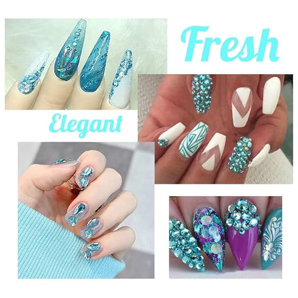 qiipii Aquamarine Resin Rhinestones w B7000 Glue for Bedazzling Crafting 2mm-6mm Lake Blue Flatback Stones Diamonds Crystals Gems Bedazzler Kit for Nails Face Eyes Makeup Tumblers Bottles Crafts Shoes