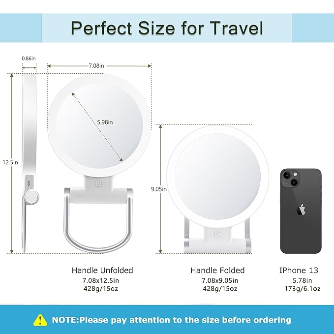 MIYADIVA 20X Magnifying Mirror with Light, Travel Magnifying Mirror, 1X/20X Vanity Mirror with Light, Adjustable Handle Travel Makeup Mirror, Touch Switch Light up Mirror for Plucking Eyebrows