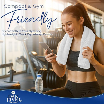 DAN RIVER 6-Pack Premium Hand Towels (16x28 Inches) - 100% Cotton, Ultra Soft, Lightweight, Highly Absorbent Towels for Bathroom, Spa, Gym, Salon, Hotel, and Travel - White