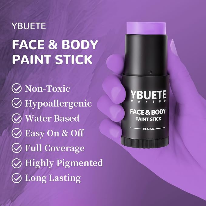 Light Purple Face Body Painting Stick, Full-coverage Cream Lavender Purple Face Paint for Halloween SFX Makeup Ursula Costume Party, Washable Bright Eye Stick Art for Adult Festival Carnival
