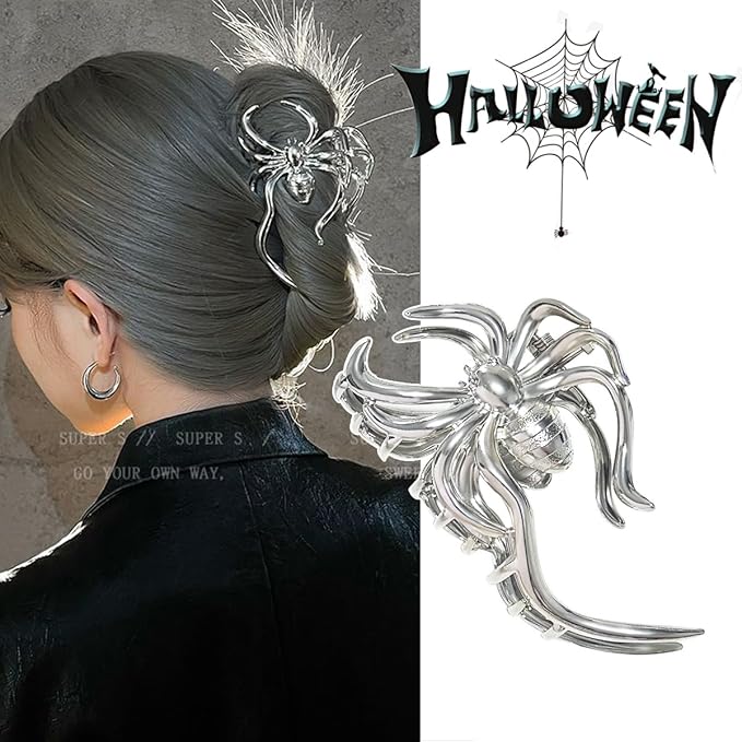 3 Pieces Large Metal Spider Net Hand Hair Claw Clips for Women and Girls Thick Long Hair, Nonslip Skeleton Spooky Barrette Headband Hair Styling Accessories for Halloween Christmas Gifts