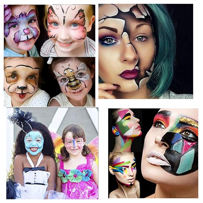 Face Body Paint Kit for Kids Adults,7 Vibrant Colors Water Activated Professional Facepaint with Brush, Non-Toxic for Halloween, Parties, Carnival, School Event, Festivals
