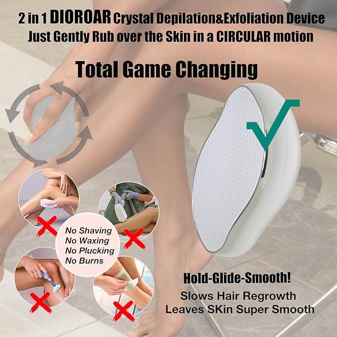 Crystal Hair Eraser,Upgrade Crystal Hair Remover,Physical Nano Glass Hair Removal Device,Painless Epilator and Exfoliator Without Shaver for Quick Soft Silky Skin(Silver)