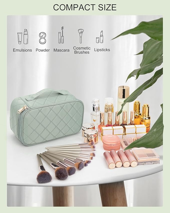 Relavel Small Makeup Bag, Travel Cosmetic Bag Make Up Pouch, Small Makeup Organizer Bag for Women, Waterproof Handbag Toiletry Bag Essentials for Daily Use (Green)