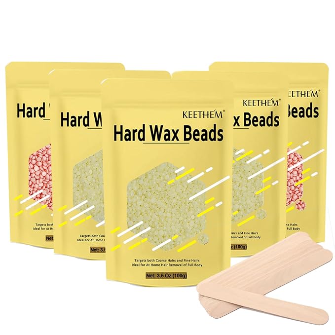 Wax Beads,5 Packs Hard Wax Beads Waxing at Home for Hair Removal - Hard Wax for Sensitive Skin Women with sticks, Bikini Brazilian Body Face Waxing (5 * 100g, Coconut & Rose)