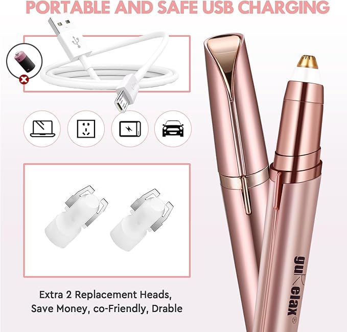 Gurelax Women's Electric Eyebrow Trimmer with Replacement Blades, Precision LED Light, Safe and Instant Painless Hair Remover