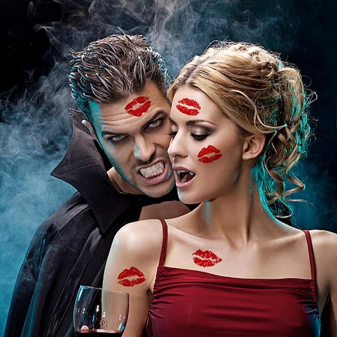 Red Lip Temporary Tattoo 10 Sheets, Lip Print Stickers Self Adhesive, Face Body Waterproof Bright Color Kisses Sticker, Costume Accessories Birthday Party Decorations