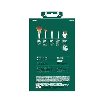 EcoTools Core Five Makeup Brush and Sponge Kit, For Eyeshadow, Blush, Bronzer, Eyeliner, & Foundation, Makeup Blending Sponge, Brush Essentials, 5 Piece Set
