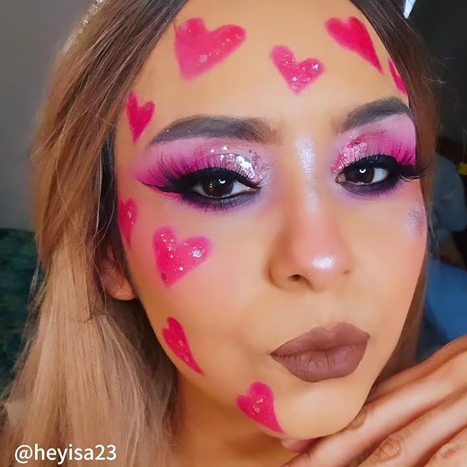 Pink Face Glitter Gel,Singer Concerts Music Festival Rave Accessories,Lover Heart Body Glitter Gel,Halloween Sequins Face Glitter Paint Makeup,Sparkling Hair Chunky Glitter for Women,50ML