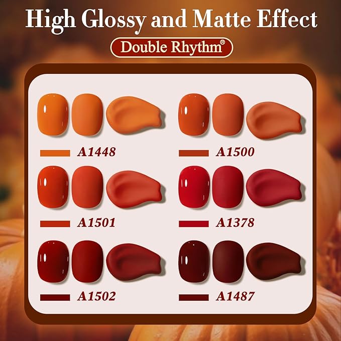 Double Rhythm 6 Pcs 15 ML Gel Polish Set Same Color Same Bottle Soak Off Gel Polish Kit Nail Art Manicure Salon DIY at Home for Women (Dark Light Brown Orange Maroon-T6-6)