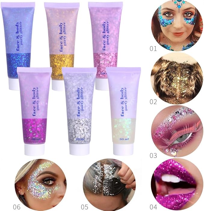 Gold Body Glitter,Sparkling Neon Outfit Party Holographic Sequins Paint Body Glitter Gel Makeup. (02# Gold)