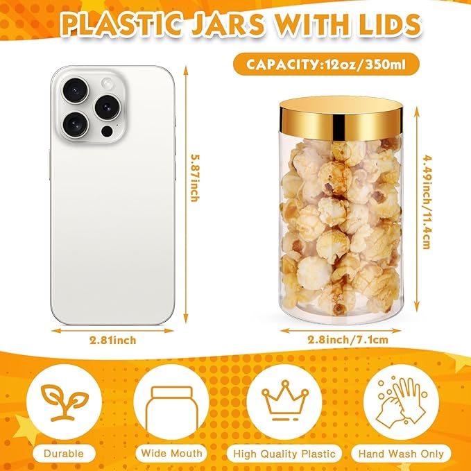 Patelai 4 Pieces Round Wide-mouth Leak Proof Plastic Container Jars with Lids for Travel Storage Makeup Beauty Products Face Creams Oils Salves Ointments DIY Making(12 Ounce,Gold)