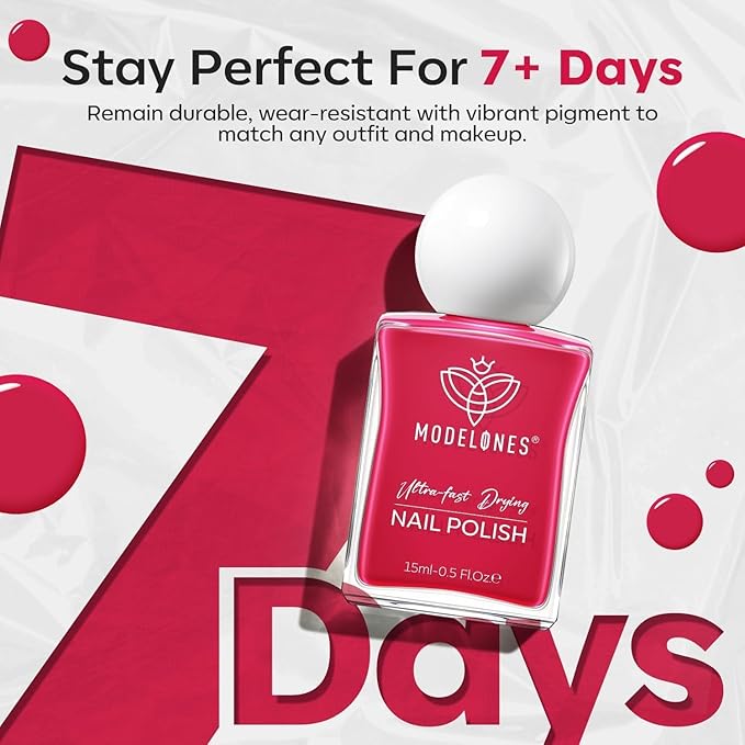 modelones Hot Pink Nail Polish, Magenta Pink 15 ml Quick Dry Nail Lacquer Strengthener Long Last Shine Fingernail Toe Nail Art DIY Home Travel Manicure Gift for Women Girls 0.5 Fl Oz