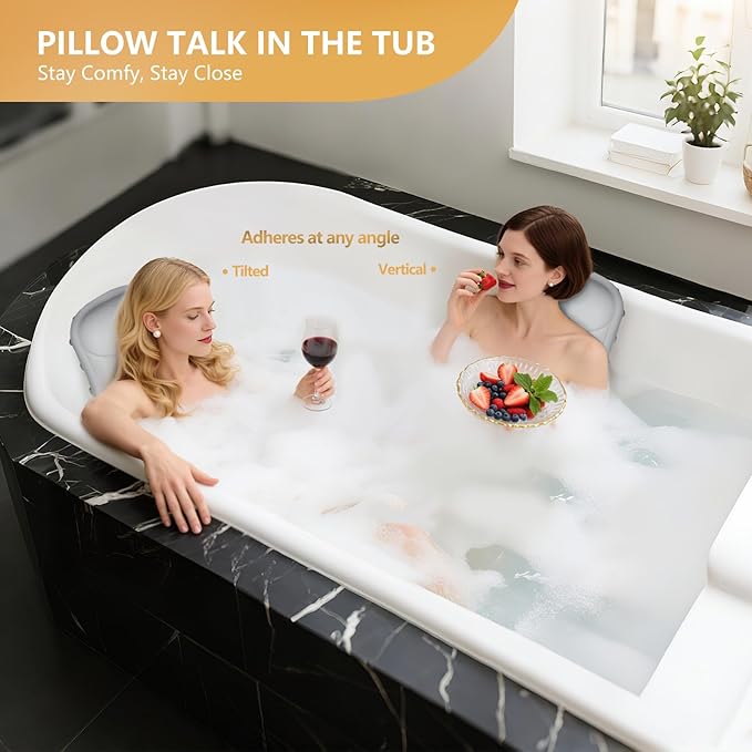 Inflatable Bath Pillow for Tub - Adjustable Firmness Silicone Bathtub Pillow for Epsom Salt Soaking & Spa Neck-Relaxing, Head & Back Reclining Support Cushion, Xmas Gift for Couples, Parent, Friends