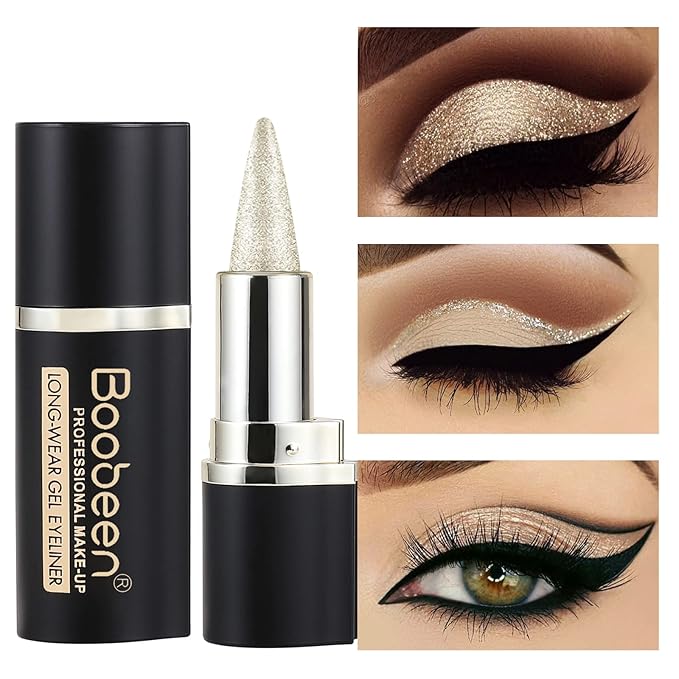 Boobeen Black Eyeliner Pencil - Quick Drying, Waterproof & Smudge-proof All Day Gel Eyeliner - Create Statement Eye Look (Silver)