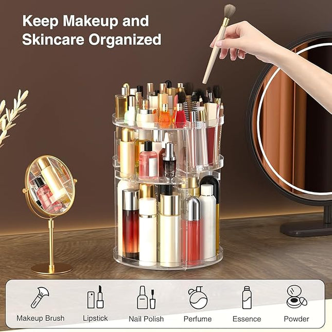 360° Rotating Makeup Organizer, DIY 7 Adjustable Layers Spinning Holder, Large Capacity Cosmetic Storage Box Skincare Perfume Organizer for Vanity Countertop (Small Ultra Clear)