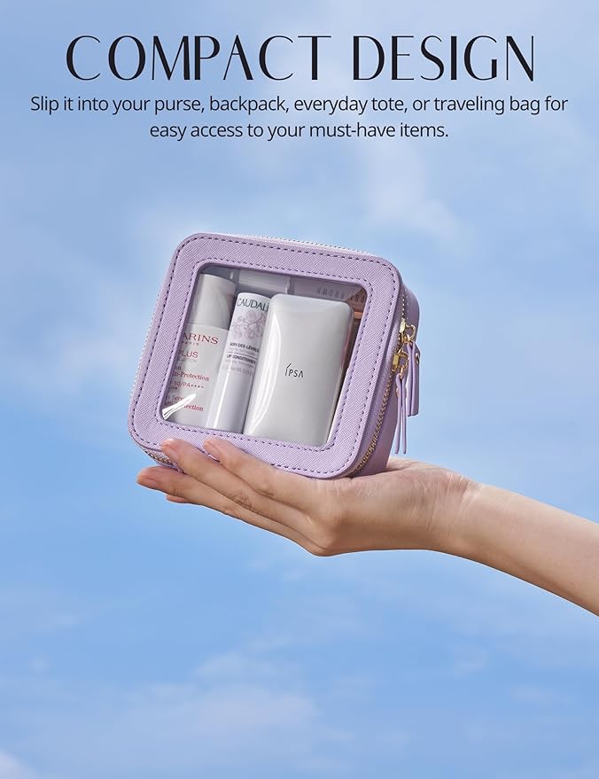 Popvibe Clear Makeup Bag Travel Cosmetic Case Transparent Toiletry Bag with Zipper, Portable Make Up Organizer Traveling Compact Car Bag for Essentials