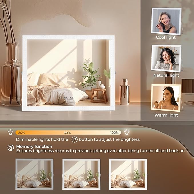 Vanity Mirror with Lights,RGB & 3 Dimmable Light Modes Makeup Mirror with Touch Control,Light Up Mirror for Desk,360°Rotation,14x17 Inch