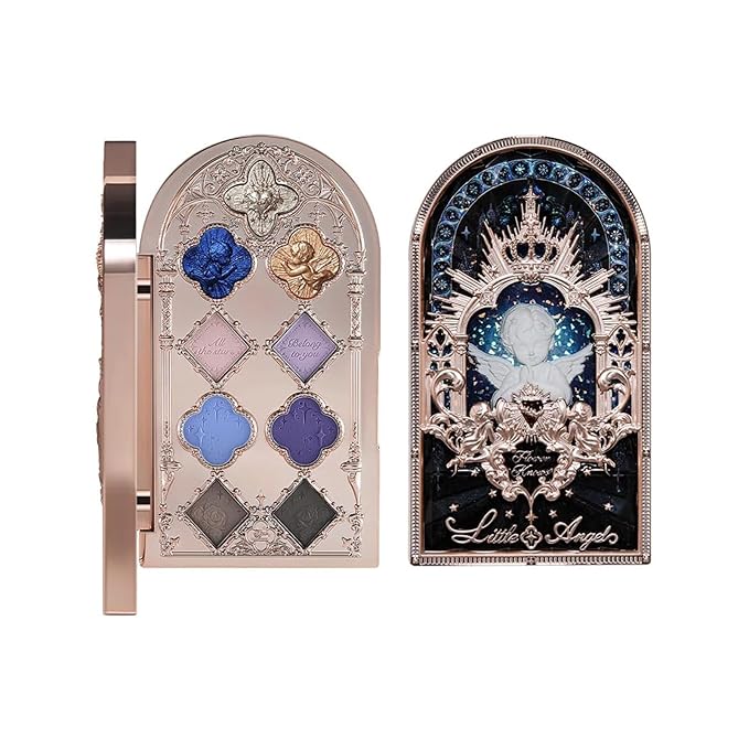 Flower Knows Little Angel 9-Color Eyeshadow Palette with 6 Matte+3 Shimmer Blue Shades,Long-lasting,Easy-to-apply & Highly Pigmented Goth Eye Shadow(02 Weeping Angel,0.37 Oz)