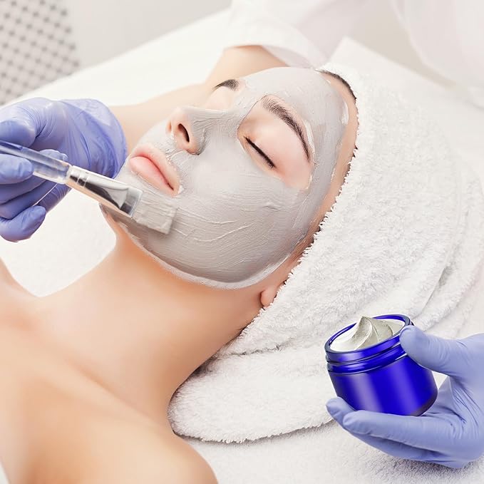 Bumobum 2 oz Glass Jars with Lids, 48 pack Round Small Containers with Black Lids, Blank Labels & Inner Liners, Empty Cosmetic Containers for Sample, Powder, Cream, Lotion Amber and Blue