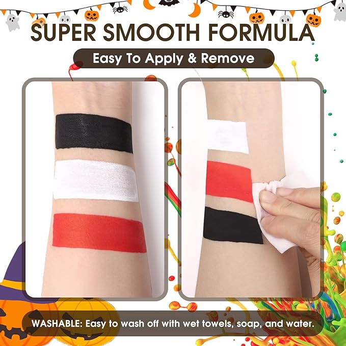 BOBISUKA Red Face Body Paint Liquid Texture Washable Non Toxic Facepaint Fast Drying Foundation Makeup for Halloween Clown Joker Devil Cosplay SFX Costume Party