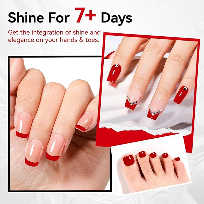 Red Nail Polish French Nail Art Regular Nail Polish 9-Toxic Free Vegan Enrich with Castor Oil Fast Dry Classic Toe Fingernail Polish Manicure Salon DIY Design at Home Gift for Girls Woman