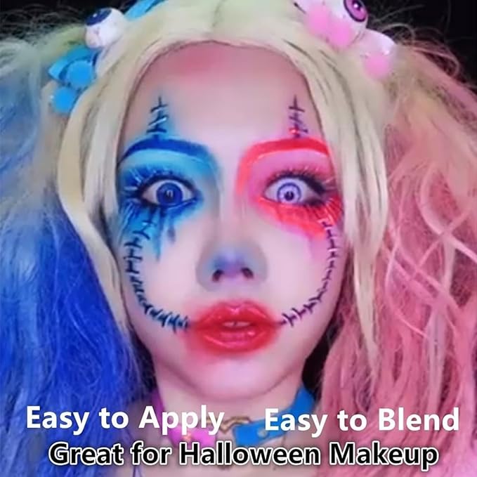 Go Ho 3 Colors Red White and Blue Face Paint Stick-Waterproof Eye Black Face Body Paint Professional Halloween SFX Queen of Hearts,Sally Makeup,Safe Facepaint Nose&Lip Smacking Sticks