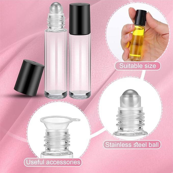 Sumind Essential Oil Roller Bottles - 250 Pcs, 10 ml Glass, Stainless Steel Roller Balls, Leakproof, Funnel Included(Clear)
