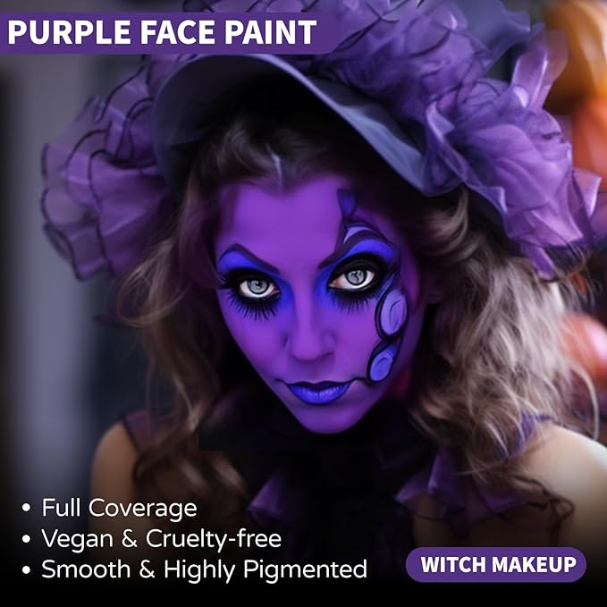 Go Ho Purple Face Paint Stick,Water Based Cream Purple Body Paint Washable,Highly Pigmented,Smooth and Safe for Skin,Halloween Costumes Cosplay SFX Ursula Witch Makeup