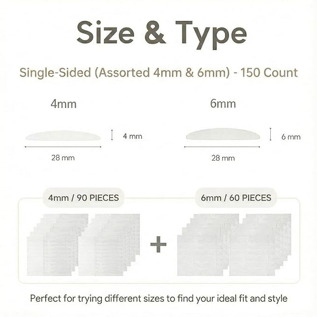 Magic Slim Double Eyelid Tape – Invisible Adhesive Strips for Hooded Monolid Correction – Authentic K-Beauty Tech Made in Korea (Single-Sided (Assorted 4mm & 6mm) - 150 Count)