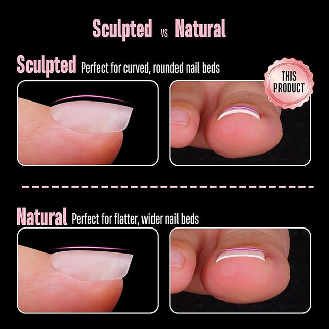 NOVO OVO Sculpted Toe Nail Tips Long Thick Tapered Square Press on, Extra Wide Soak off Soft Gel False Toenail Extension, Pre-applied Tip Primer & Base Coat, Full Cover Acrylic DIY x 15 Sizes 240 pcs