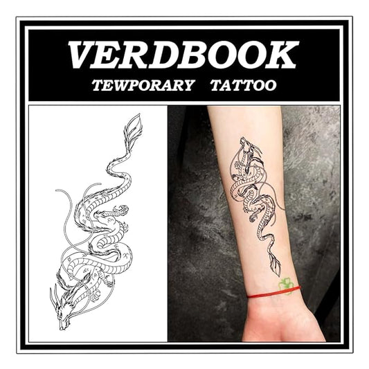 Waterproof Temporary Tattoos: 2-Sheet Tattoo Kit with Realistic Body Stickers, Semi-Permanent Tattoos for Adults Lasting 7-15 Days – Safe for Men & Women, Traditional Dragon Pattern