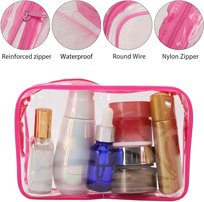 Tbestmax 20 Pack Clear Cosmetic Bags Makeup Bags Portable Waterproof Travel Toiletry Bags Organizer Rose Red, 7.5"x 4.8"x 2.3"