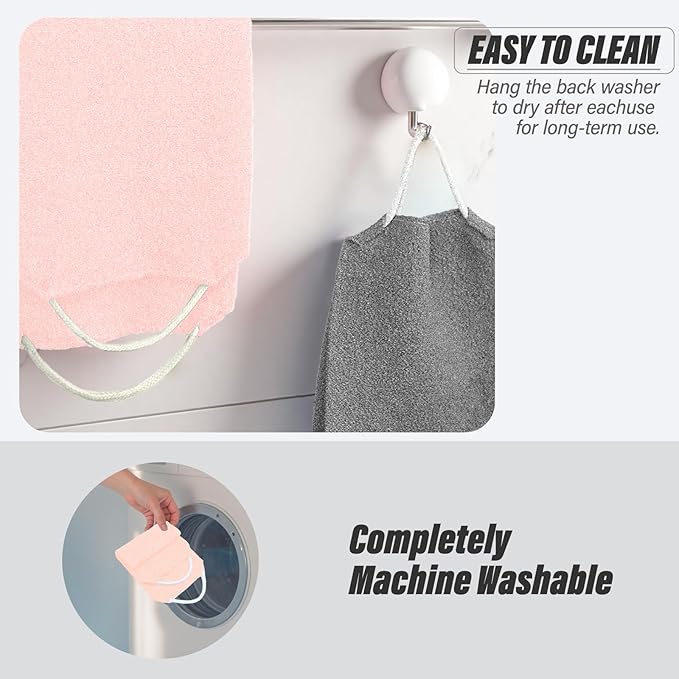 Inmorven Exfoliating Back Scrubber with Handles, Nylon Back Exfoliator, Two Sides Stretchable Pull Strap Shower Deep Cleans Skin Massages Invigorating Blood Circulation for Women Men Body (Pink)