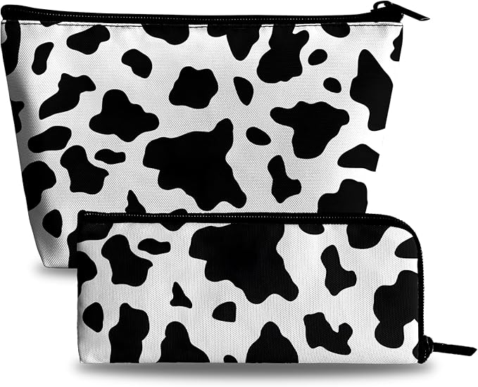 Cow Print Makeup Bag Cosmetic Bag for Women,1Pcs Large Capacity Makeup Bags and 1Pcs Pencil Case Makeup Brushes Storage Bag Travel Toiletry Bag Organizer