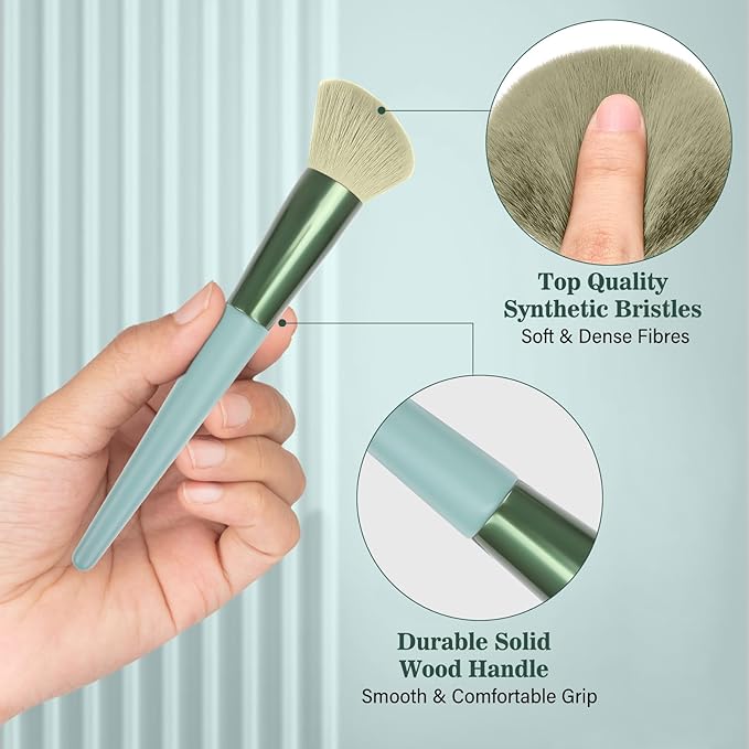 Professional Makeup Brush Set, LUXBRU 20PCs Makeup Brushes with Foundation Eyebrow Blending Concealer Blush Eyeshadow Contour Powder Brush, Make Up Brushes Kit with Travel Case & 2 Powder Puff-Green