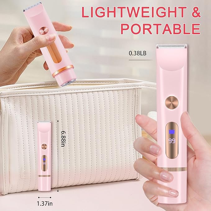 Bikini Trimmer for Women, Cordless& Painless& Waterproof Dual Head Shaver for Women Private Area& Face& Body, 2-in-1 Electric Razors, Bikini Shaver, Hair Trimmer with LCD, Travel Grooming Kit