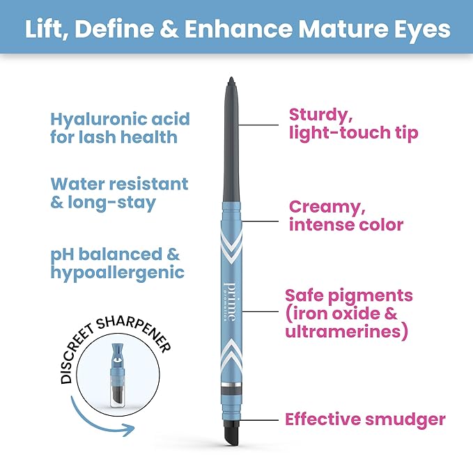 PrimeEyes Glide Eyeliner for Mature Women – Water-Resistant, Long-Stay and Mess-Proof – Gel Cream Texture, Discreet Sharpener and Effective Smudger (Wood (brown))