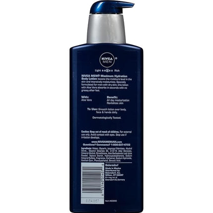 NIVEA MEN Maximum Hydration 48-Hour Moisture Body Lotion for Dry Skin, Aloe Vera Lotion for Men, 3-in-1 Body, Face and Hands, Dermatologically-Tested, 16.9 Fl Oz Bottle