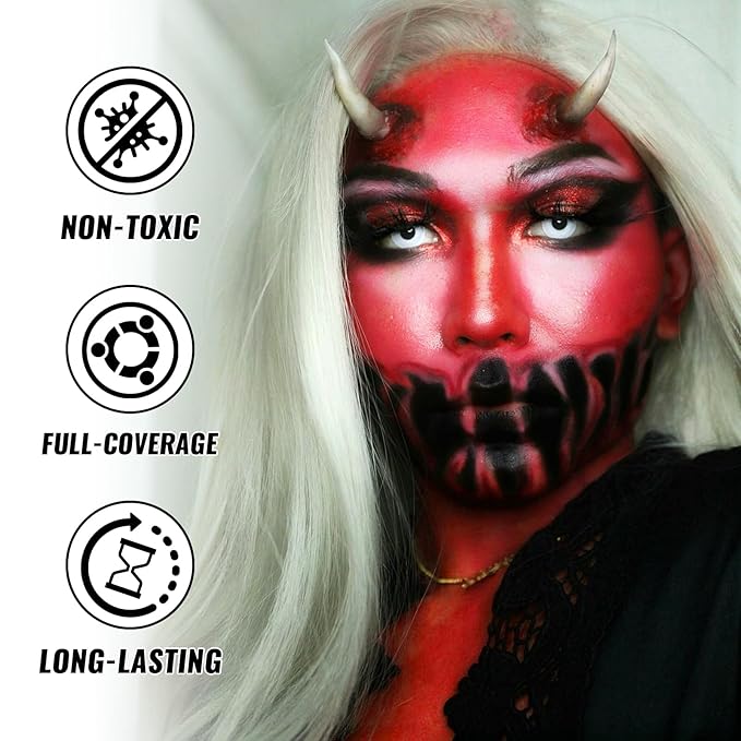 Red Oil Based Face Body Paint Stick, Non-toxic Full-coverage Face Painting for Halloween Cosplay SFX Makeup Clown Joker Demon Vampire, Waterproof Cream Red Eye Black Stick for Costumes Party