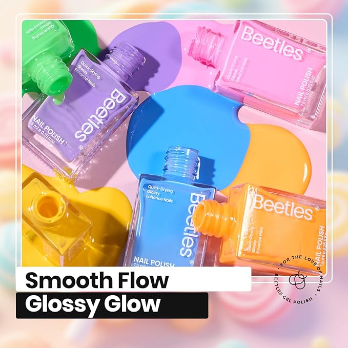 Beetles Glitter Neon Nail Polish Set - 12 Colors Hot Pink Blue Purple Rainbow Rright Glitter Nail Polish Set, Air Quick Dry DIY Fingernail Art Set Salon Home Gift