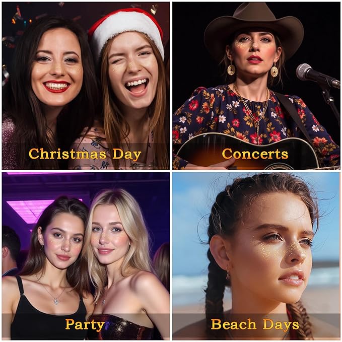 6PCS Glod Glitter Freckle Face Tattoo, Gold Freckles Temporary Face Tattoos, Gold Freckle Tattoo, Body Face Glitter for Women Girls, Waterproof Long-Lasting Party, Festival, Concert Makeup Accessories