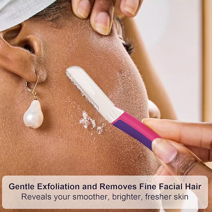 Dermaplane Razor - Facial Razor for Women - Dermaplaning Tool, with 19 Microblades for Face, Peach Fuzz Remover, Remove Facial Hair for Smoother Skin and Perfectly Shape Brows, Fuchsia