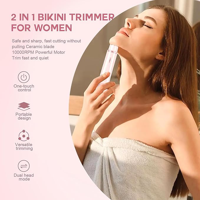 Dermave Bikini Shaver,Bikini Trimmer for Women,2 in 1 Electric Razors for Women,Dual Head Shaver for Leg Arm Body Grooming Tool,Silky and Painless and Efficient Cleaning Purple